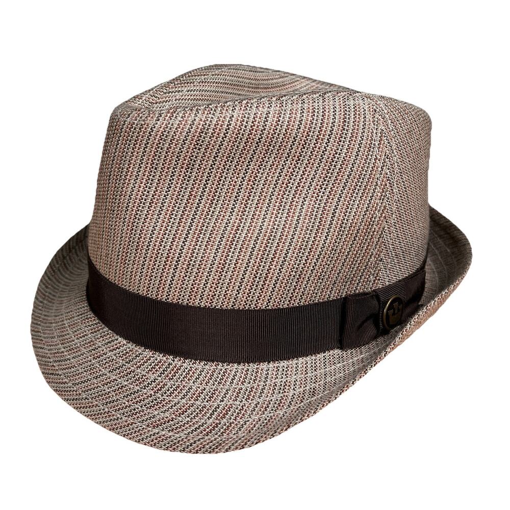 Goorin Bros 100-2616 Beige Brown‎ Striped Fedora Hat Size Medium